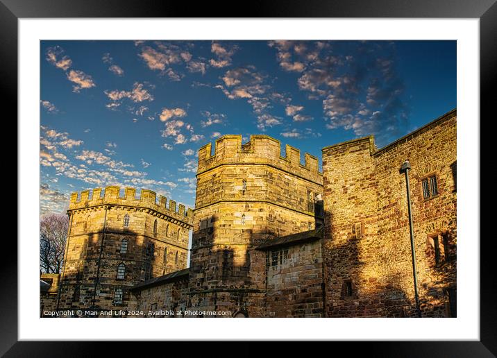 Medieval stone castle at sunset with picturesque clouds in the sky in Lancaster. Framed Mounted Print by Man And Life