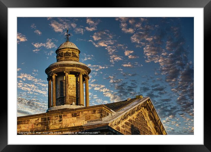 Historic stone building with a dome under a blue sky with scattered clouds at sunset in Lancaster. Framed Mounted Print by Man And Life