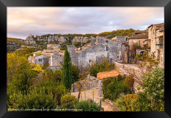 View over the roofs of the village of Balazuc. Photography taken Framed Print by Laurent Renault