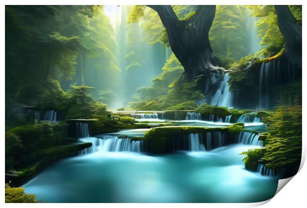 Woodland Waterfalls Print by Steve Purnell