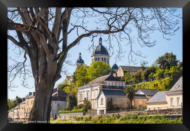 Segré village, and his church Sainte-Madeleine. Photography tak Framed Print by Laurent Renault