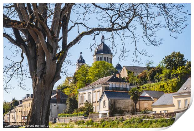 Segré village, and his church Sainte-Madeleine. Photography tak Print by Laurent Renault