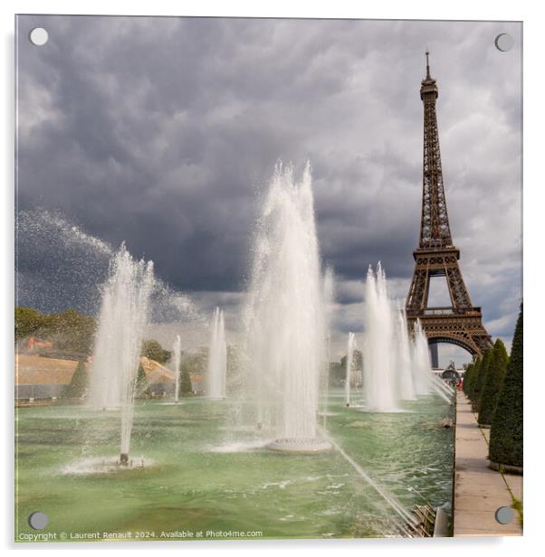 Eiffel Tower viewed through the Trocadero Fountains in Paris, sq Acrylic by Laurent Renault