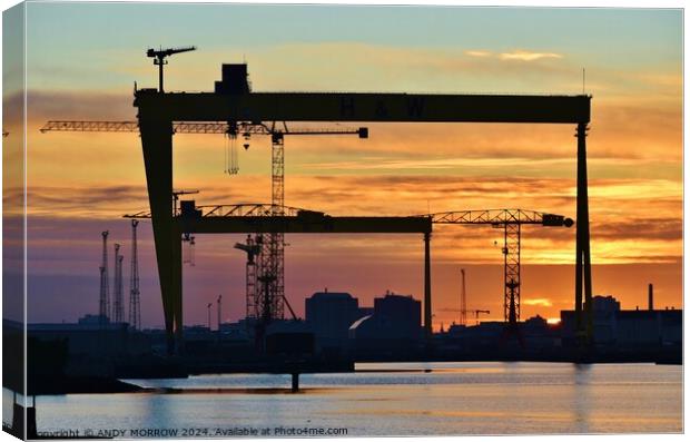 Belfast Harland and Wolff Cranes Canvas Print by ANDY MORROW