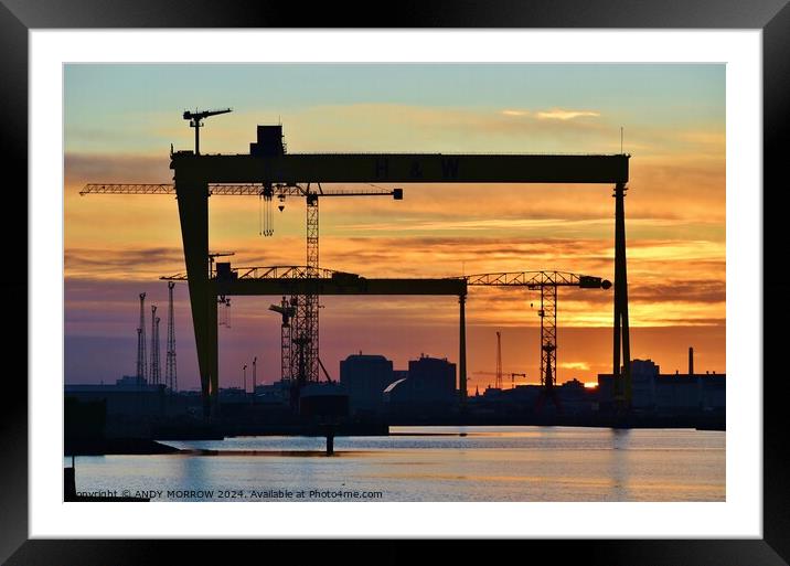 Belfast Harland and Wolff Cranes Framed Mounted Print by ANDY MORROW