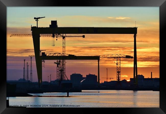 Belfast Harland and Wolff Cranes Framed Print by ANDY MORROW