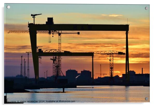 Belfast Harland and Wolff Cranes Acrylic by ANDY MORROW