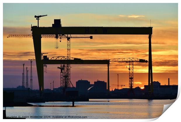 Belfast Harland and Wolff Cranes Print by ANDY MORROW