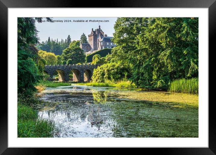 Stone bridge and pond in Drummond Castle Gardens Framed Mounted Print by Angus McComiskey