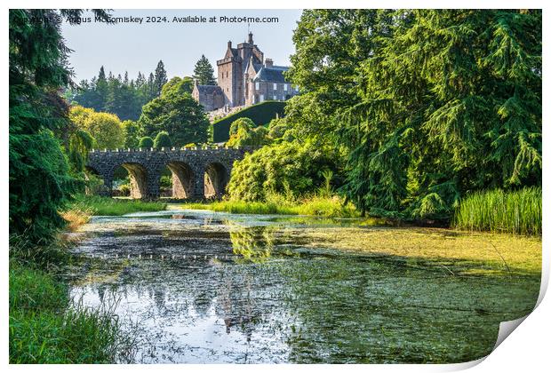 Stone bridge and pond in Drummond Castle Gardens Print by Angus McComiskey