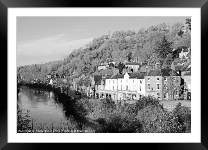 Ironbridge High Street and River Severn Monochrome Framed Mounted Print by Diana Mower
