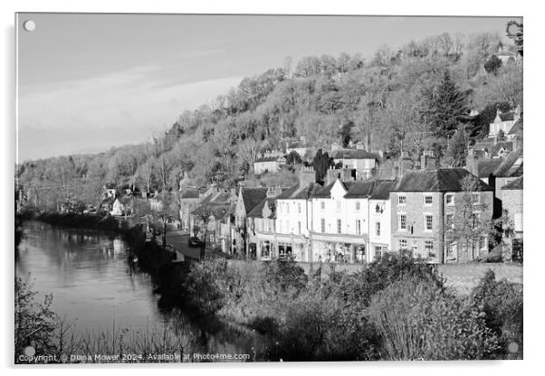 Ironbridge High Street and River Severn Monochrome Acrylic by Diana Mower