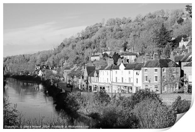 Ironbridge High Street and River Severn Monochrome Print by Diana Mower