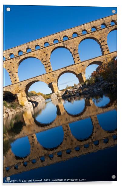 The Pont du Gard, vertical photography tilted over blue sky. Anc Acrylic by Laurent Renault