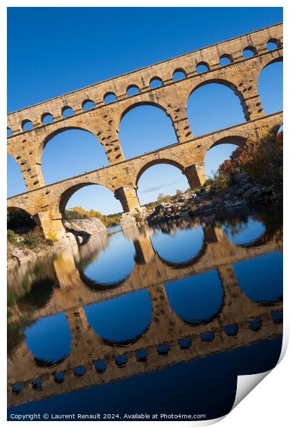 The Pont du Gard, vertical photography tilted over blue sky. Anc Print by Laurent Renault