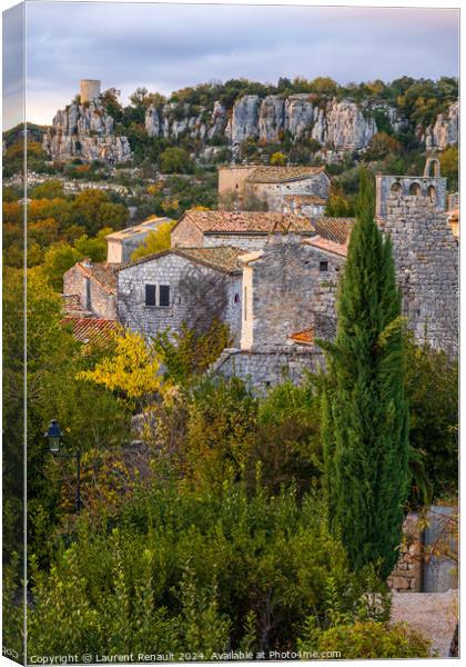 The medieval village of Balazuc.  Vertical photography taken in  Canvas Print by Laurent Renault