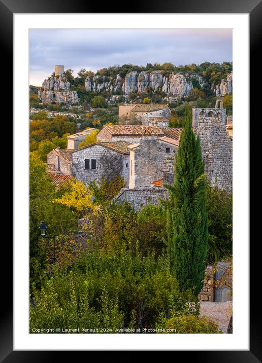 The medieval village of Balazuc.  Vertical photography taken in  Framed Mounted Print by Laurent Renault