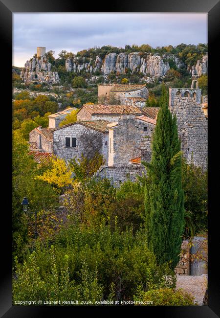 The medieval village of Balazuc.  Vertical photography taken in  Framed Print by Laurent Renault