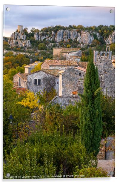 The medieval village of Balazuc.  Vertical photography taken in  Acrylic by Laurent Renault