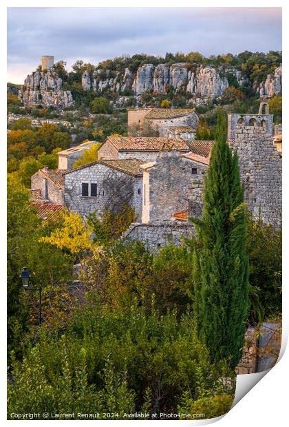 The medieval village of Balazuc.  Vertical photography taken in  Print by Laurent Renault