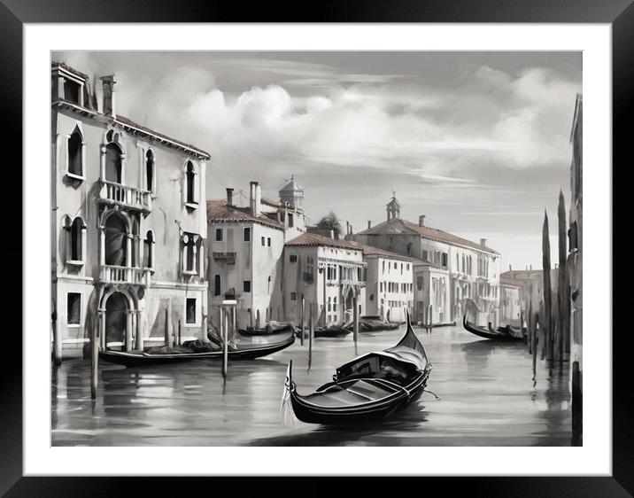 Venetian Splendor: Gondolas gliding on the Grand Canal Framed Mounted Print by Luigi Petro
