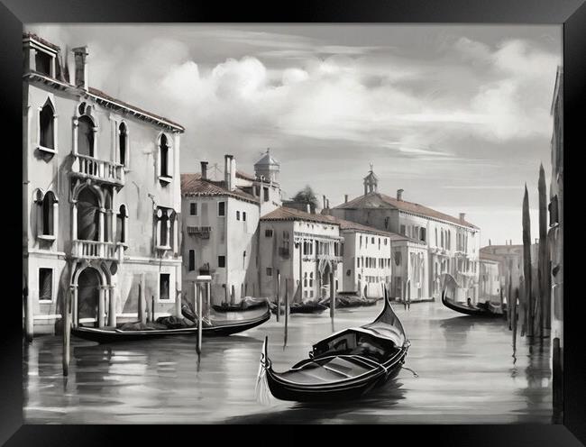 Venetian Splendor: Gondolas gliding on the Grand Canal Framed Print by Luigi Petro