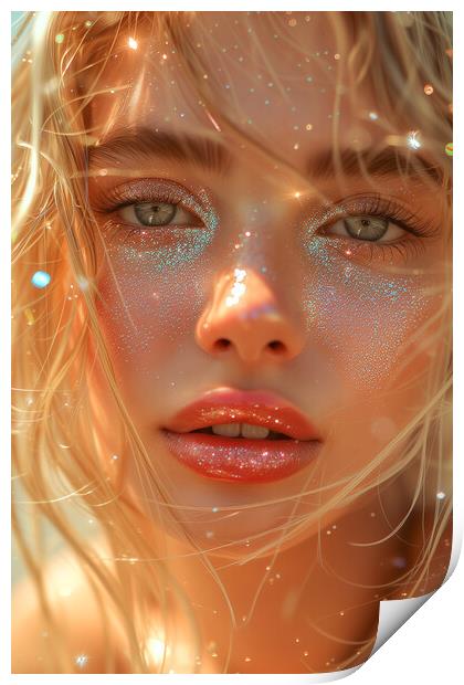 Blond Female Portrait: Lipgloss and Glitter Print by T2 