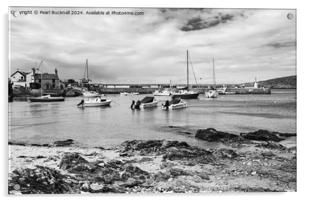 Cemaes Bay Isle of Anglesey Wales black and white Acrylic by Pearl Bucknall