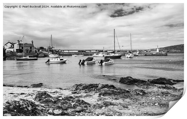 Cemaes Bay Isle of Anglesey Wales black and white Print by Pearl Bucknall