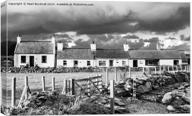 Moelfre Cottages Isle of Anglesey Wales black and  Canvas Print by Pearl Bucknall