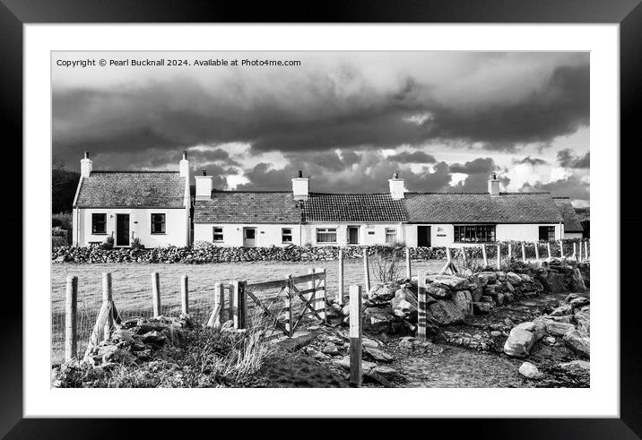 Moelfre Cottages Isle of Anglesey Wales black and  Framed Mounted Print by Pearl Bucknall