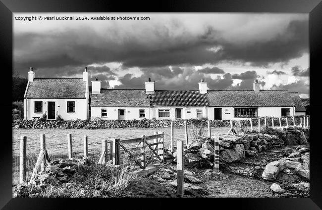 Moelfre Cottages Isle of Anglesey Wales black and  Framed Print by Pearl Bucknall