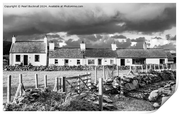 Moelfre Cottages Isle of Anglesey Wales black and  Print by Pearl Bucknall