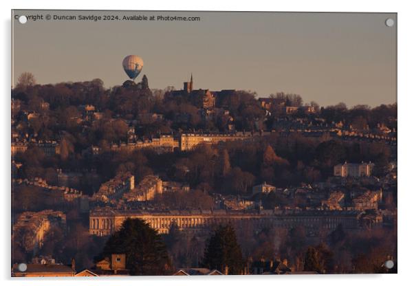 Hot air balloon floats over the golden Royal Crescent in winter  Acrylic by Duncan Savidge