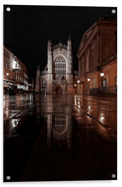 Bath Abbey at night  Acrylic by Duncan Savidge