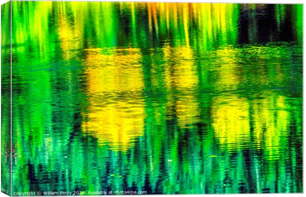 Green Yellow Autumn Reflection Abstract Gold Lake Washington Canvas Print by William Perry