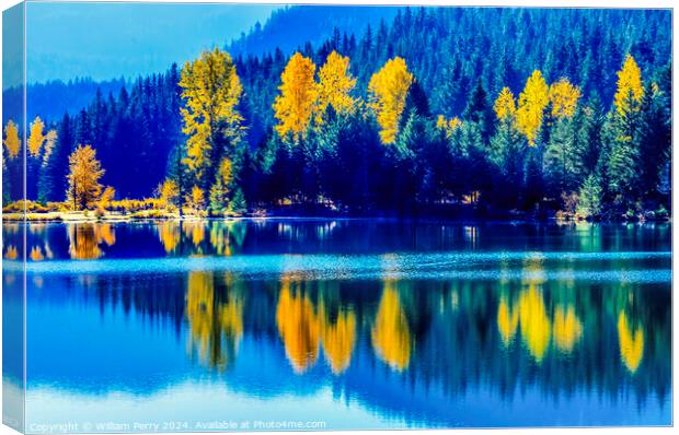 Blue Water Yellow Trees Gold Lake Autumn Washington Canvas Print by William Perry