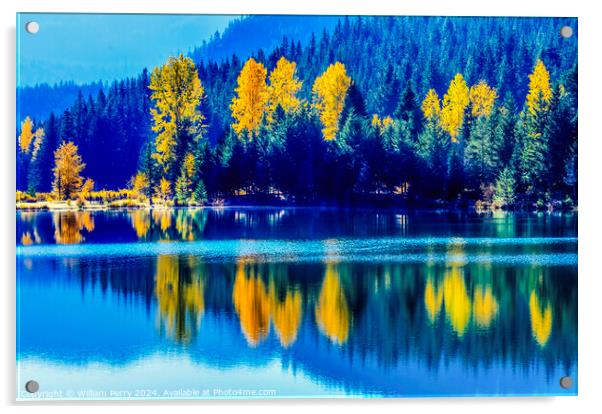 Blue Water Yellow Trees Gold Lake Autumn Washington Acrylic by William Perry