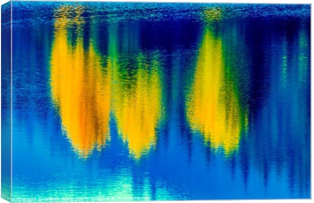 Blue Water Yellow Trees Reflection Abstract Gold Lake Washington Canvas Print by William Perry
