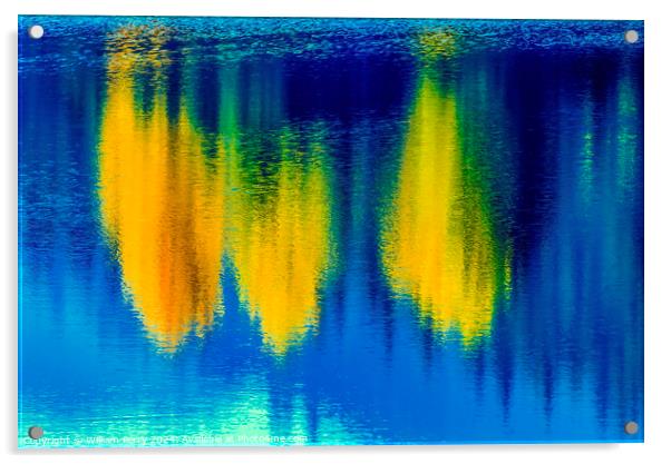 Blue Water Yellow Trees Reflection Abstract Gold Lake Washington Acrylic by William Perry
