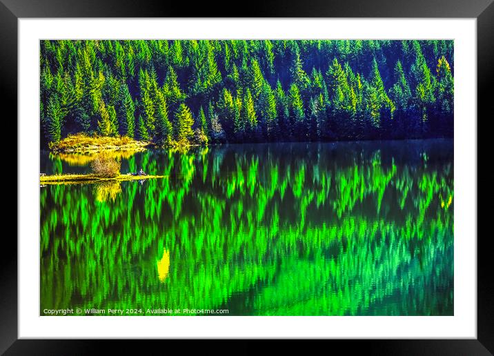 Hikers Green Yellow Abstract Gold Lake Snoqualme Pass Washington Framed Mounted Print by William Perry
