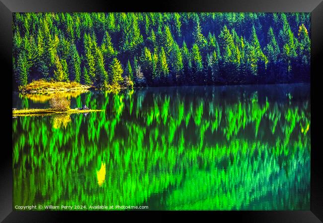 Hikers Green Yellow Abstract Gold Lake Snoqualme Pass Washington Framed Print by William Perry