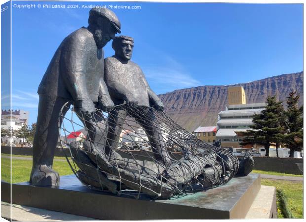 Fishermen's monument - Isafjordur, Iceland Canvas Print by Phil Banks