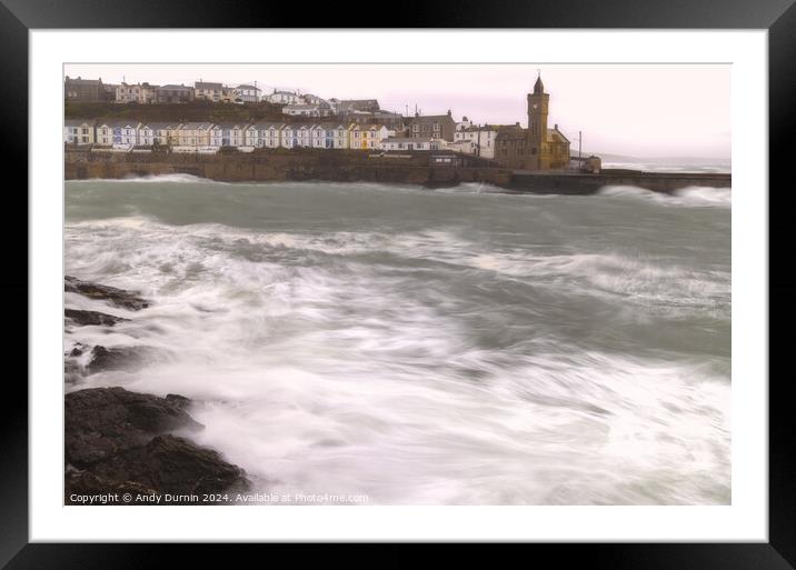 Storm Isha at Porthleven Framed Mounted Print by Andy Durnin
