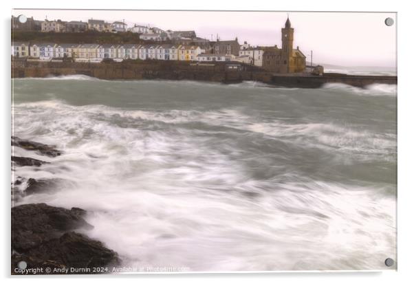 Storm Isha at Porthleven Acrylic by Andy Durnin