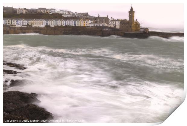 Storm Isha at Porthleven Print by Andy Durnin