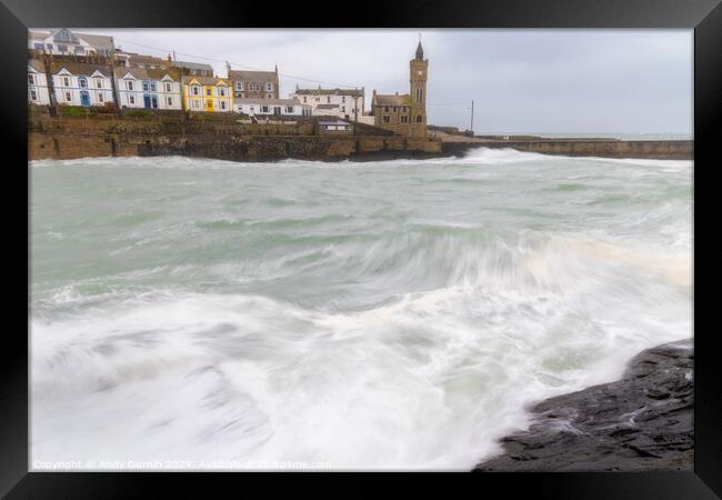 Storm Isha at Porthleven Framed Print by Andy Durnin