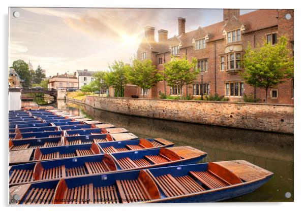 Magdalene College in Cambridge UK river cam punts Acrylic by Simon Bratt LRPS