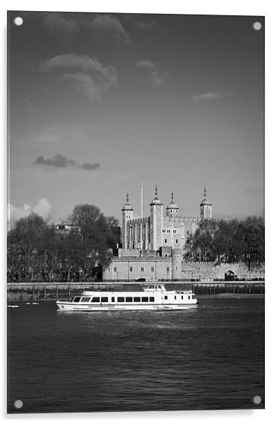 Tower of London with tourist boat B&W Acrylic by Gary Eason