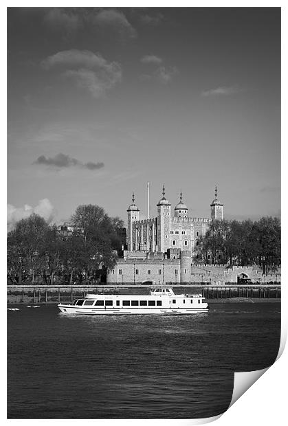 Tower of London with tourist boat B&W Print by Gary Eason